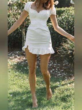 Selfie Leslie White Puff Sleeve Mini Dress US Medium AU 10 Cottagecore Bridal
